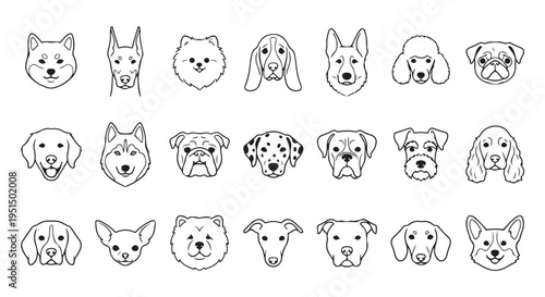 Set of Minimalist Dog Face Icons Illustration for Logo and Design Vector, Isolated on White Background