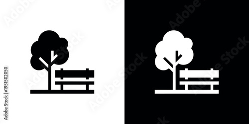 Black and white tree and bench on split background
