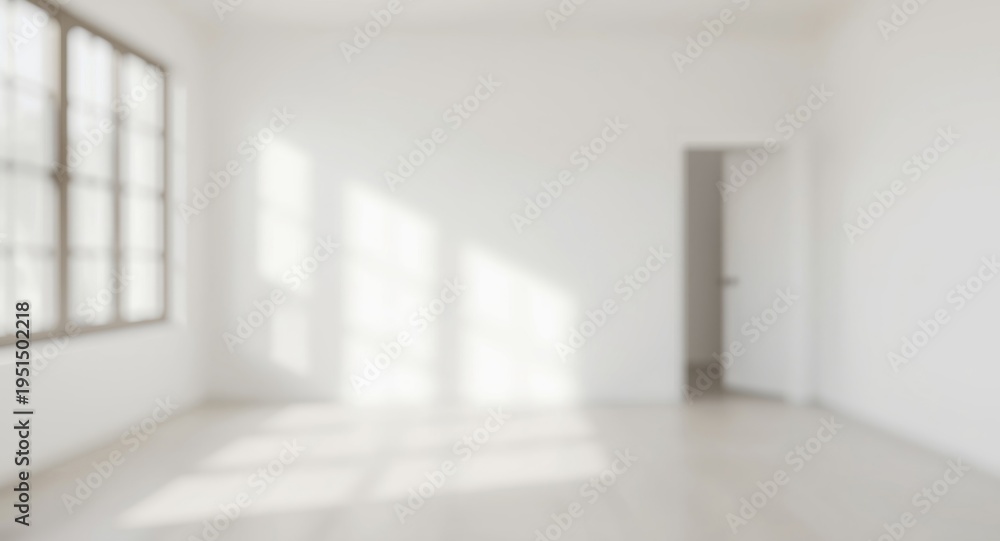 Fototapeta premium Minimalist empty room featuring blurred door and window background