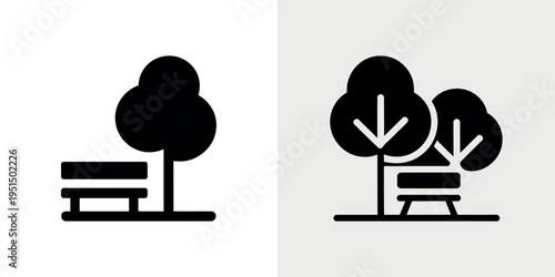 Black and white tree and bench symbol