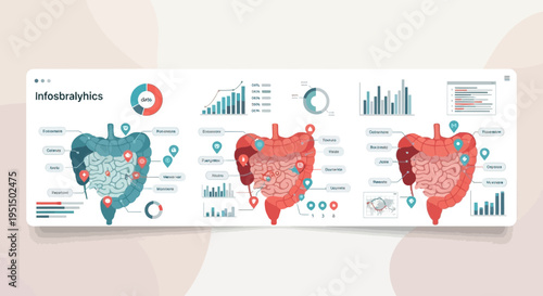Medical Infographic of Human Digestive System with Data Charts