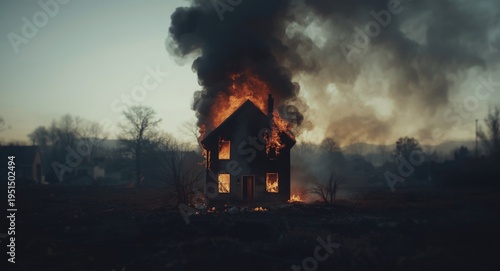 House remains consumed by fire with heavy smoke illustrating destructive disaster effects