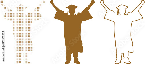 Graduation Celebration Silhouettes Dotted Solid Outline Figures graduate gown