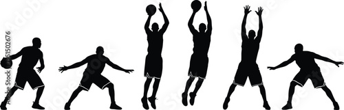 Basketball player silhouettes collection, athlete dribbling defending s, dynamic 
