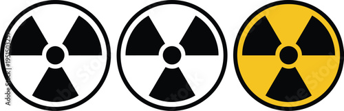 Radiation Warning Symbol Set, black trefoil icons, isolated vector design, radioactive material, nuclear danger, hazard and safety sign, caution symbols