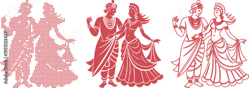 Indian Couple Dancing in Three Artistic Styles traditional attire