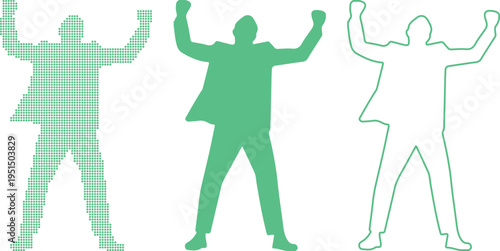 Man Celebrating Victory Arms Raised Three Styles success achievement