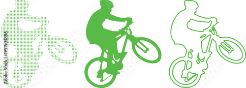 Mountain Biker Silhouettes in Green and Dotted Patterns cyclist biking