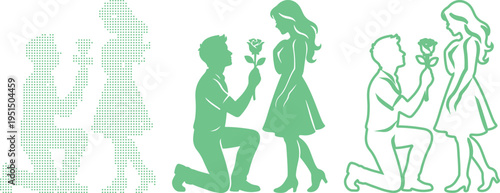 Proposal Silhouettes and Dotted Figures with Rose Graphic engagement love