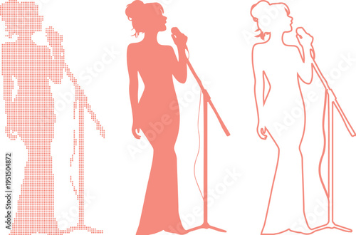 Singer with Microphone in Three Styles woman singing