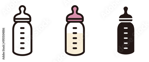 哺乳瓶のアイコン。赤ちゃん、育児、子育てに関するイラスト。Baby bottle icon.