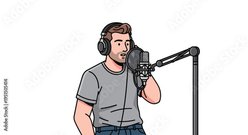 Man Recording Voice in Studio Setting.