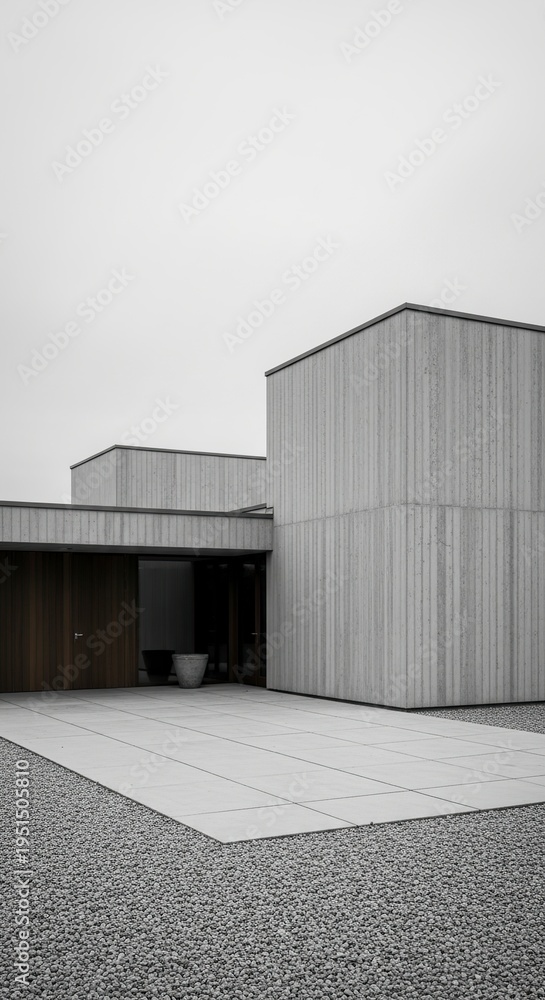 Fototapeta premium Modern architectural design, minimalist building exterior, concrete facade, geometric shapes.