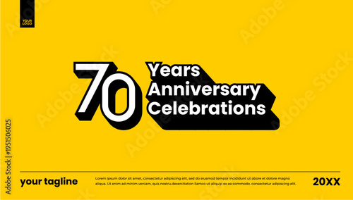 70 years anniversary celebrations black badge logo banner template yellow background