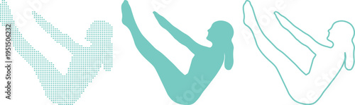 Woman in Boat Pose Yoga Position Dot Silhouette and Outline asana exercise