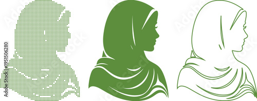 Woman Headscarf Silhouette Dot Art and Line Art Collection hijab profile
