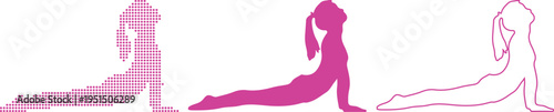 Woman in Cobra Pose Yoga Position Dot Silhouette and Outline asana exercise