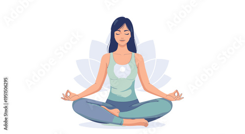 Woman Meditating in Lotus Position Illustration.