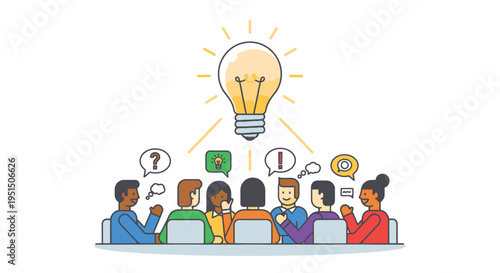 Diverse Team Brainstorming with Lightbulb Idea.