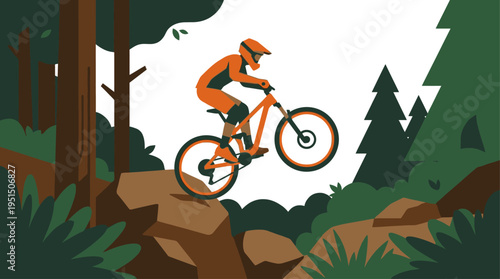 A mountain biker navigating through a rocky terrain with a stunning mountain view