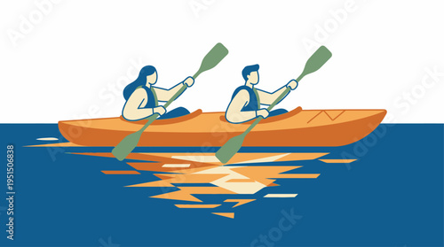 A couple enjoying a peaceful kayaking experience on calm water