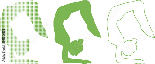 Yoga Pose Scorpion Pose Silhouette and Dotted Outline on White vrischikasana vector