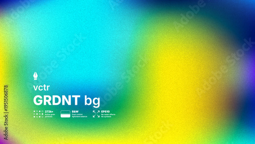 Cinematic grainy vector background with vibrant cyan and yellow gradient mesh. Abstract smooth color transition with digital noise texture and film grain effect for trendy design.
