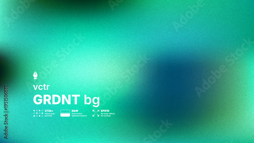 Abstract vector green grainy gradient background with cinematic noise texture. Modern blurry mesh wallpaper with soft blue and teal transitions for trendy design templates.