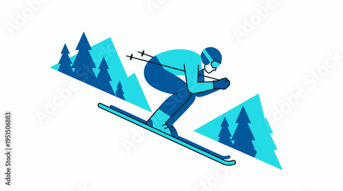 A skier in motion on a snowy mountain slope