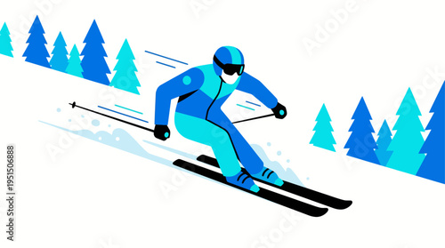 A skier in motion on a snowy mountain slope