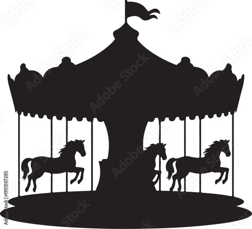 Black silhouette of a merry go round with horses carousel