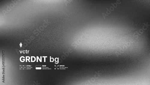 Abstract black and white vector background with high detailed noise texture and blurred gradient effect. Modern grayscale silver grainy overlay for industrial or brutalist design concepts.