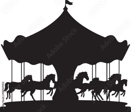 Black silhouette of a merry go round with horses carousel