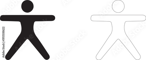 Man is standing with arms and legs outstretched to the sides. Power Pose vector icon.