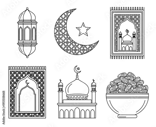 Ramadan Mubarak Icon Set Vector Style
