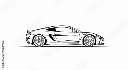 Sleek, modern sports car rendered in a bold black outline against a white background