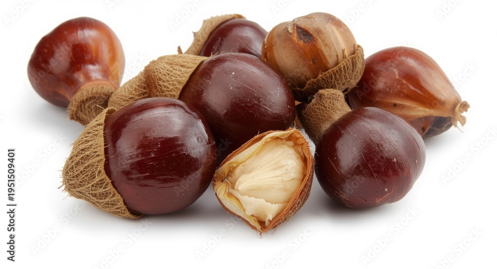 Obraz premium Horse chestnuts close up with smooth white background