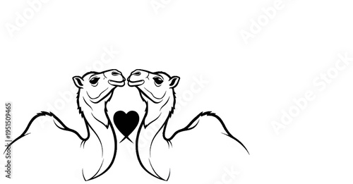 Two camels facing each other with a heart between them