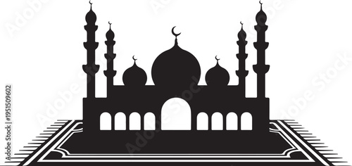 Black silhouette of a mosque with minarets and domes