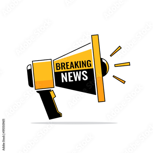 Breaking News Megaphone Illustration - Urgent Announcement Graphic Design for Media and Journalism Reporting Visuals