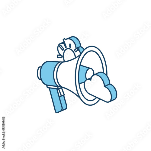 Megaphone Icon Illustration - Blue Line Art Design for Announcement and Communication Graphics Stock Footage Video