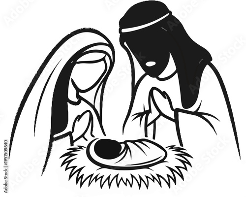 Simple line drawing of the Nativity scene with baby Jesus