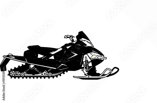 A black and white illustration of a snowmobile on a white background (1)