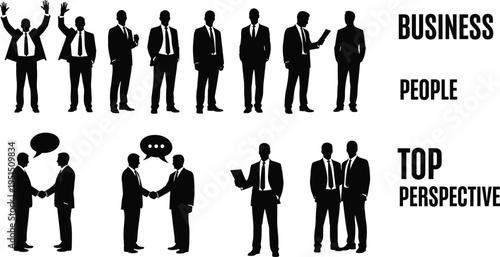 business people silhouette set corporate team standing handshake communication top perspective professional men vector illustration isolated design collection