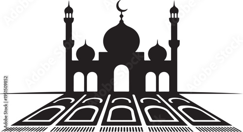 Black silhouette of a mosque with minarets and domes