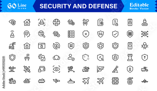 Explore Security and Defense Icon set. Modern Line Icon Collection for Tactical and Protection Designs