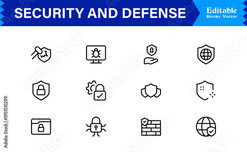 Explore Security and Defense Icon set. Modern Line Icon Collection for Tactical and Protection Designs
