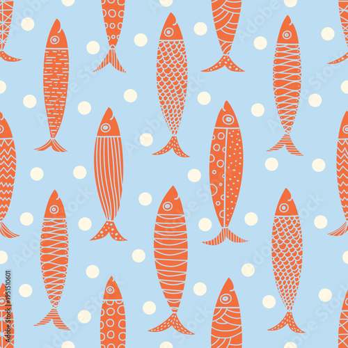 Sardines.  Kids background. Seamless pattern. Can be used in textile industry, paper, background, scrapbooking.