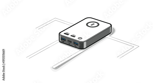 Simple Line Drawing of Portable Power Bank.