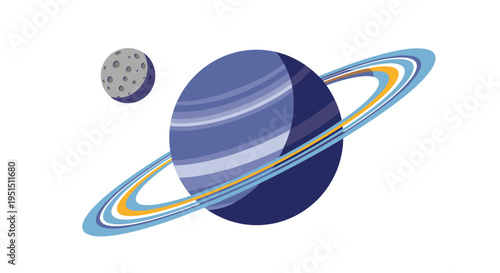 Saturn Planet with Ring and Moon Illustration.